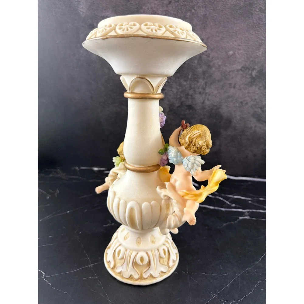 VTG Montefiore Collection Large Ornate Cherub Angel Pillar Candle Holder 11.5in